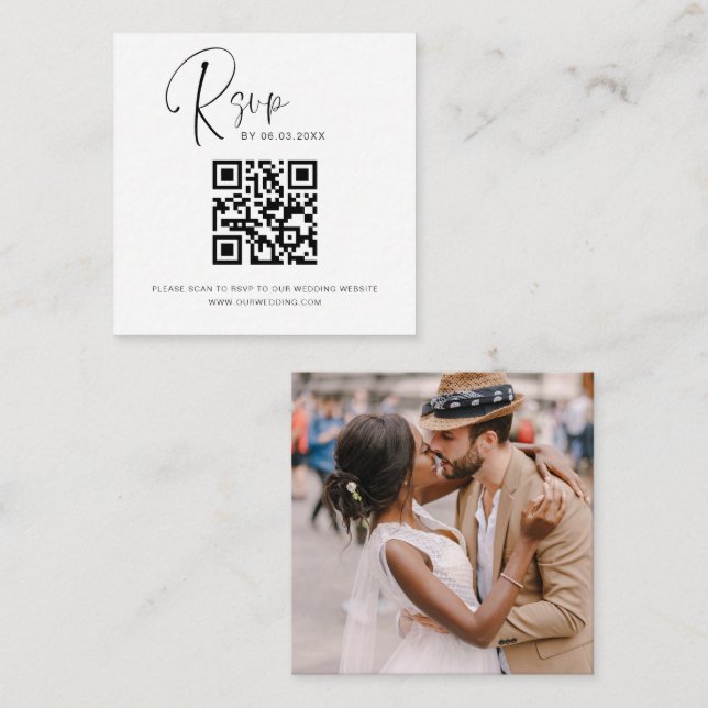 QR Code RSVP Photo Wedding Website Elegant  Enclosure Card (Front/Back)