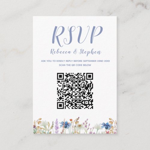  QR Code RSVP Pretty Wildflower Wedding  Enclosure Card