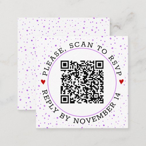 QR code RSVP purple border and confetti Enclosure Card