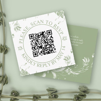 QR code RSVP, sage green flowers floral wedding Enclosure Card