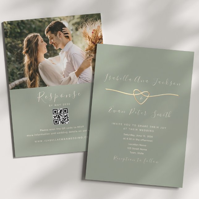 QR Code RSVP Sage Green Wedding Invitation (Creator Uploaded)