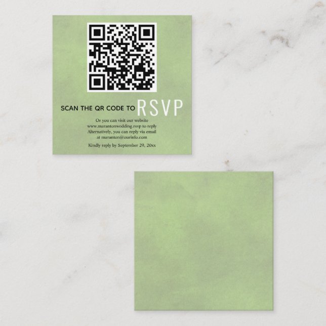 QR code RSVP stained sage green wedding Enclosure  (Front/Back)