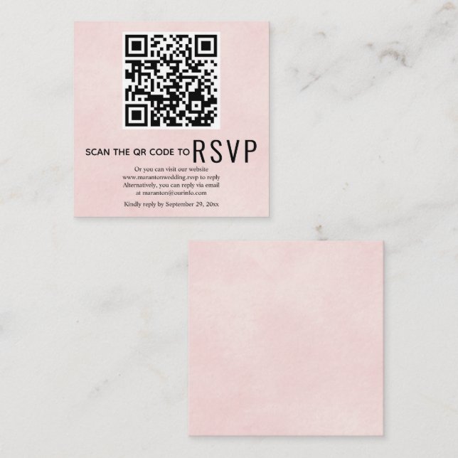 QR code RSVP stained soft pink wedding  Enclosure Card (Front/Back)
