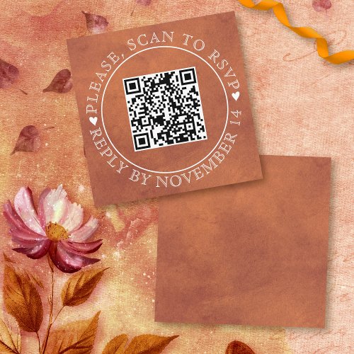 QR code RSVP stained terracotta fall wedding Enclosure Card