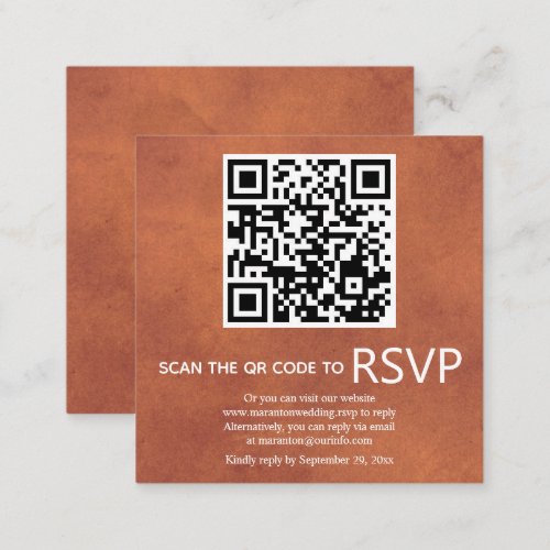 QR code RSVP stained terracotta wedding  Enclosure Card