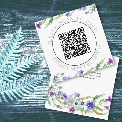 QR code RSVP watercolor wildflowers wedding Enclosure Card