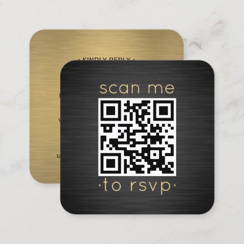 QR Code RSVP Wedding Details Black Gold Enclosure Square Business Card