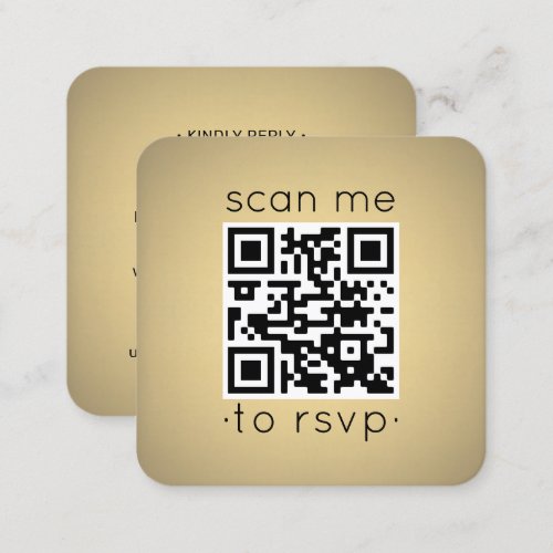 QR Code RSVP Wedding Details Faux Gold Enclosure Square Business Card