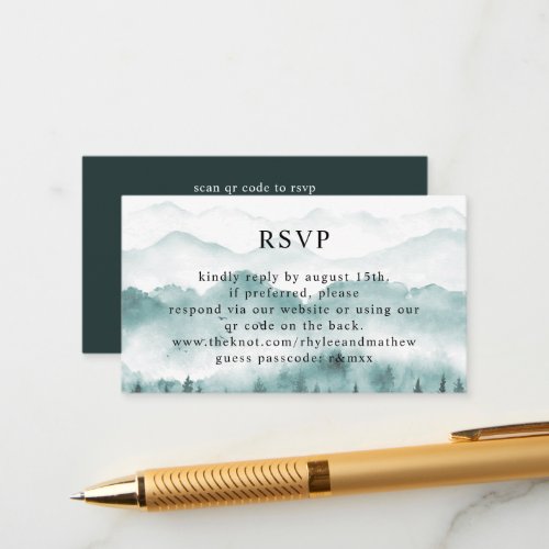 QR Code RSVP Wedding Rustic Mountain Pine Enclosure Card