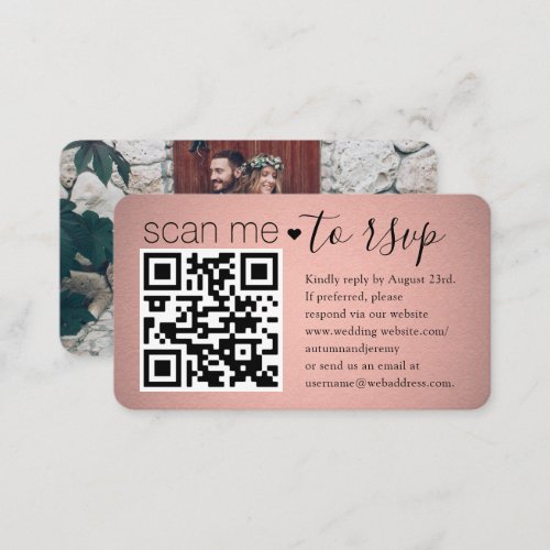 QR Code RSVP Wedding Website Simple Photo Response Enclosure Card