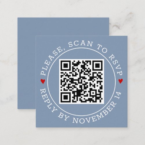 QR code RSVP with border hearts dusty blue wedding Enclosure Card