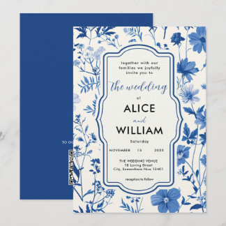 QR code Rustic Blue Wildflower Wedding Invitation 