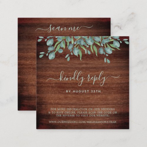QR Code Rustic Botanical Eucalyptus Wedding RSVP Enclosure Card