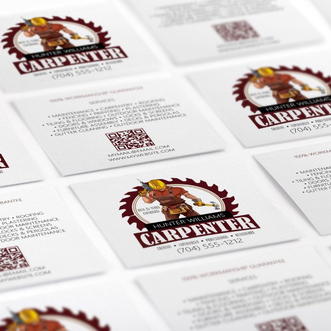 QR Code Rustic Carpenter Tools Woodworker Square Business Card (Creator Uploaded)