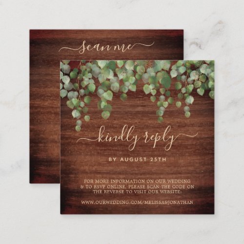 QR Code Rustic Eucalyptus Greenery Wedding RSVP Enclosure Card