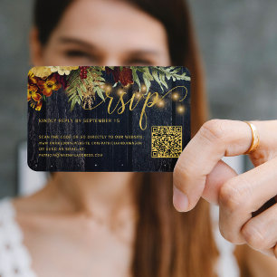 QR code rustic fall floral wedding RSVP enclosure Card