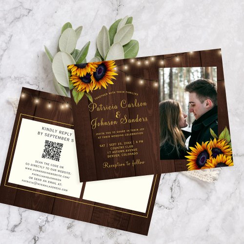 QR code rustic floral photo wedding all in one Invitation Postcard