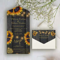 QR code rustic gold sunflower barn wood wedding