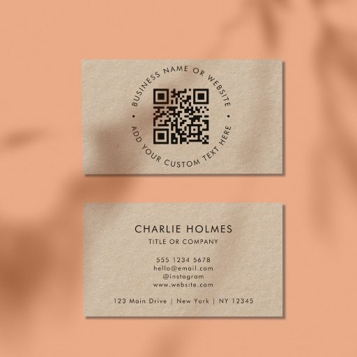 Customizable QR Code | Rustic Kraft Modern Stylish Professional Business Card