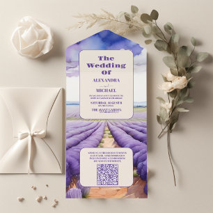QR Code Rustic Lavender  Wedding All In One Invitation