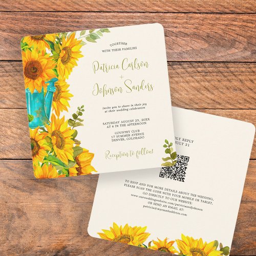 QR code rustic summer floral garden wedding rsvp Invitation