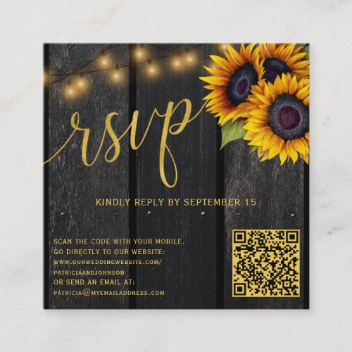 QR code rustic sunflower budget wedding RSVP Enclosure Card