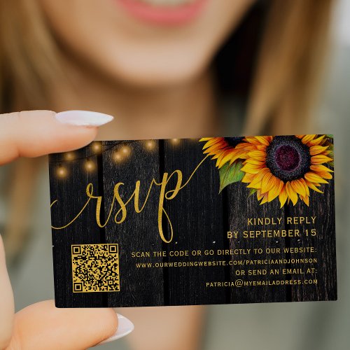 QR code rustic sunflower chic wedding RSVP Enclosure Card