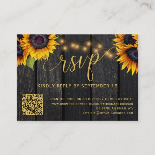 QR code rustic sunflower elegant wedding RSVP Enclosure Card