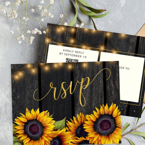 QR code rustic sunflower wedding RSVP Invitation Postcard