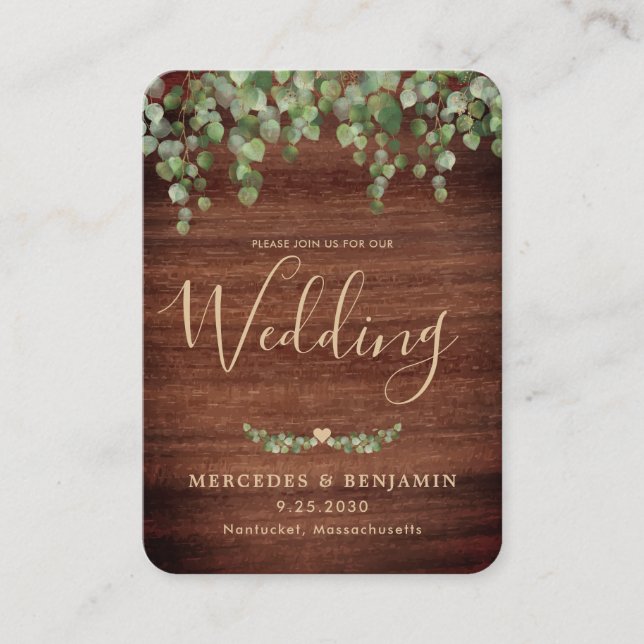 QR Code Rustic Wood Botanical Wedding Invitation (Front)