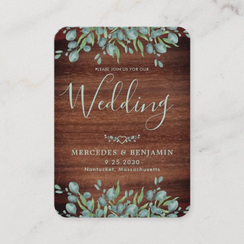 QR Code Rustic Wood Eucalyptus Wedding Invitation