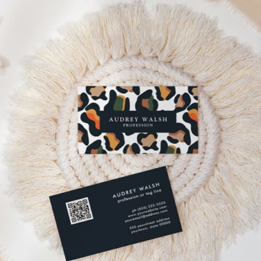Customizable QR CODE Safari Animal Skin Leopard spot  Business Card