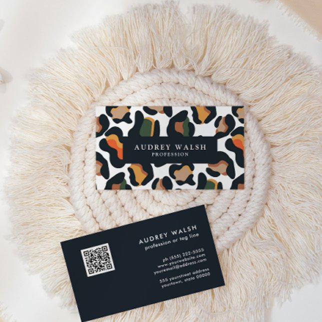 QR CODE Safari Animal Skin Leopard spot  Business Card (Creator Uploaded)