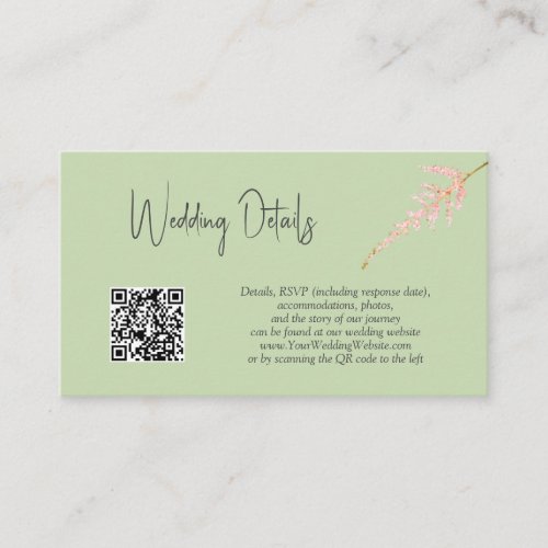 QR Code Sage Blush Pink Floral Wedding Details Enclosure Card