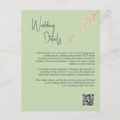 QR Code Sage Blush Pink Floral Wedding Details  Enclosure Card
