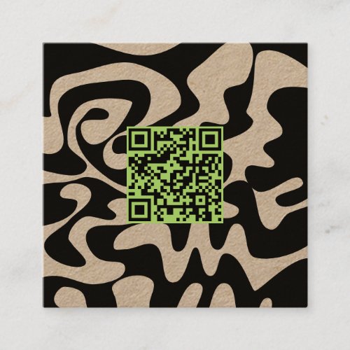 QR Code Sage Green Black Retro Groovy Kraft Square Business Card