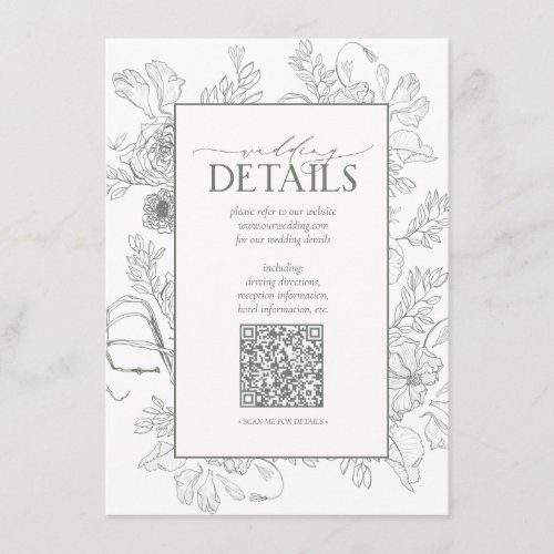 QR Code Sage Green Floral Wedding Details Enclosure Card
