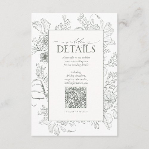 QR Code Sage Green Floral Wedding Details Enclosure Card
