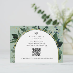 QR code Sage green modern watercolor Greenery RSVP Card