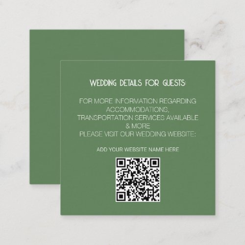 QR Code Sage Green Modern Wedding Details Minimal Enclosure Card