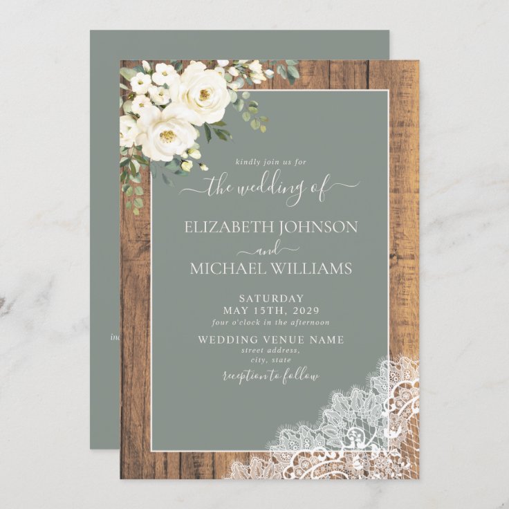 QR Code Sage Green Rustic Wood Script Wedding Invi Invitation | Zazzle