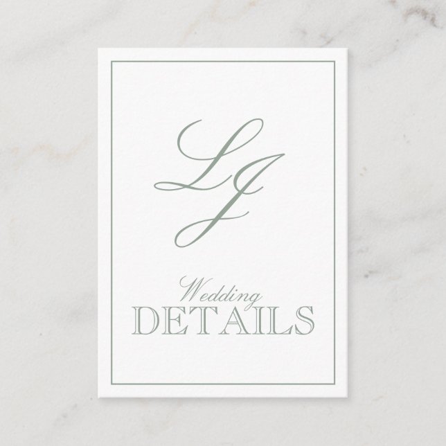 QR Code Sage Green Script Monogram Wedding Details Enclosure Card (Front)