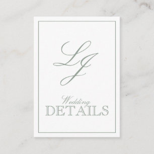 QR Code Sage Green Script Monogram Wedding Details Enclosure Card