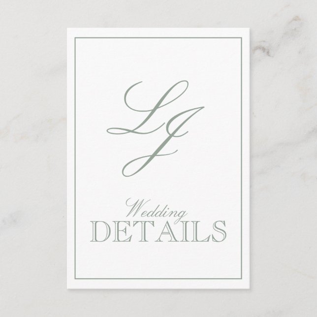 QR Code Sage Green Script Monogram Wedding Details Enclosure Card (Front)