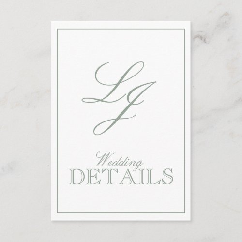 QR Code Sage Green Script Monogram Wedding Details Enclosure Card