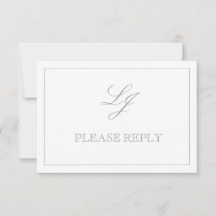 QR Code Sage Green Script Monogram Wedding RSVP Card