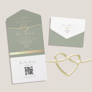 QR Code Sage Green Wedding All In One Invitation