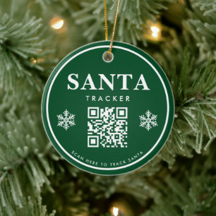 QR Code Santa Tracker Kids Modern Green Christmas Ceramic Ornament