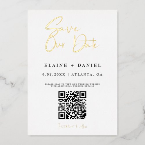 QR Code Save Our Date Photo Gold Foil Invitation