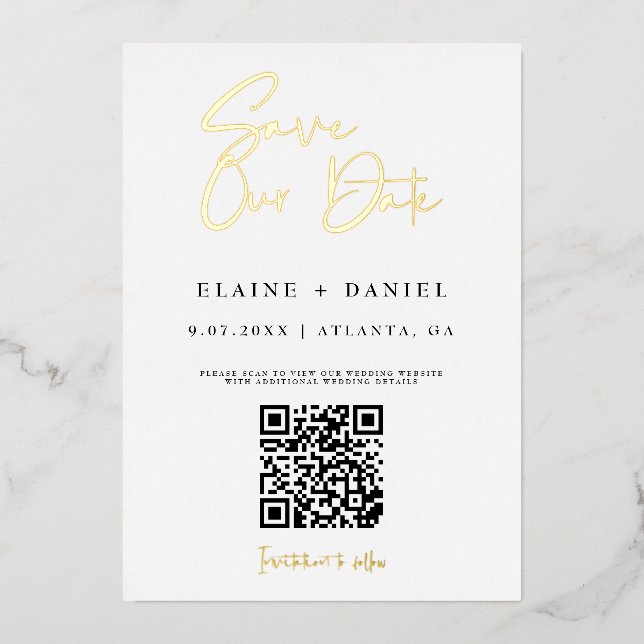 QR Code Save Our Date Photo Gold Foil Invitation (Front)